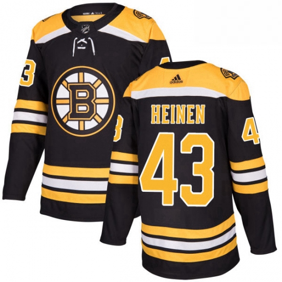 Mens Adidas Boston Bruins 43 Danton Heinen Authentic Black Home NHL Jersey