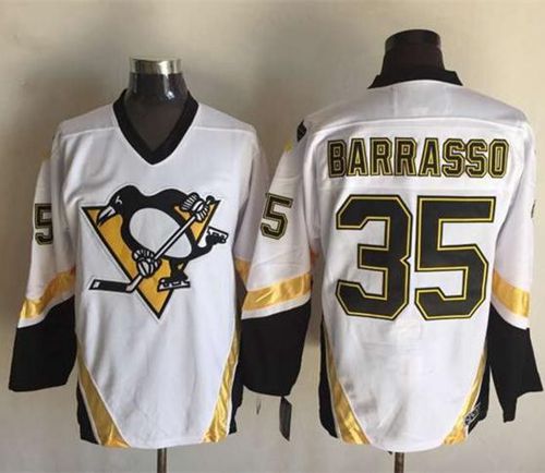 Penguins #35 Tom Barrasso White CCM Throwback Stitched NHL Jerse