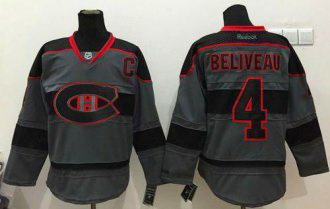 Montreal Canadiens #4 Jean Beliveau Charcoal Cross Check Fashion Stitched NHL Jersey