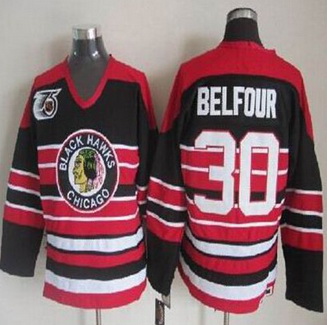 Chicago Blackhawks #30 ED Belfour Red Black 75TH CCM Stitched NH