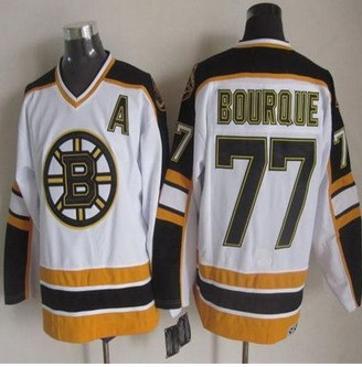 Boston Bruins #77 Ray Bourque White-Black CCM Throwback Stitched NHL Jersey