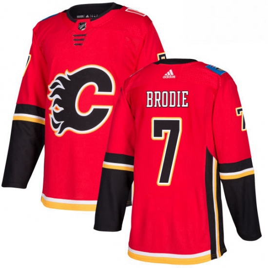 Mens Adidas Calgary Flames 7 TJ Brodie Authentic Red Home NHL Jersey