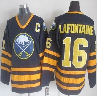 Buffalo Sabres #16 Pat Lafontaine Navy Blue CCM Throwback Stitch