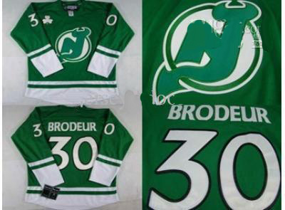 New Jersey Devils 30 Martin Brodeur St Patty's Day Hockey Jersey Green