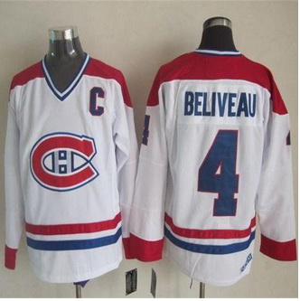 Montreal Canadiens #4 Jean Beliveau White CH-CCM Throwback Stitched NHL Jersey