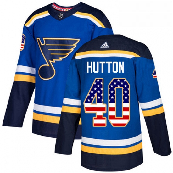 Mens Adidas St Louis Blues 40 Carter Hutton Authentic Blue USA Flag Fashion NHL Jersey