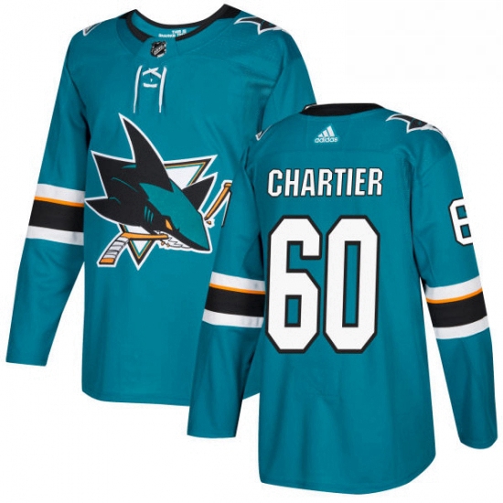 Mens Adidas San Jose Sharks 60 Rourke Chartier Authentic Teal Green Home NHL Jersey