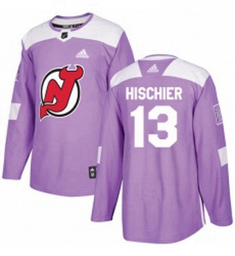 Mens Adidas New Jersey Devils 13 Nico Hischier Authentic Purple Fights Cancer Practice NHL Jersey