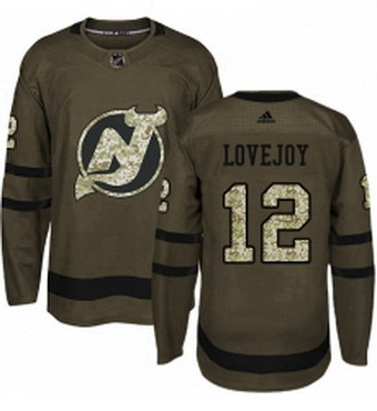 Mens Adidas New Jersey Devils 12 Ben Lovejoy Authentic Green Salute to Service NHL Jersey