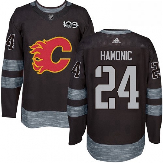 Mens Adidas Calgary Flames 24 Travis Hamonic Authentic Black 1917 2017 100th Anniversary NHL Jersey