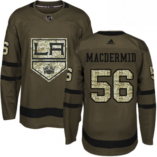 Mens Adidas Los Angeles Kings 56 Kurtis MacDermid Authentic Green Salute to Service NHL Jersey