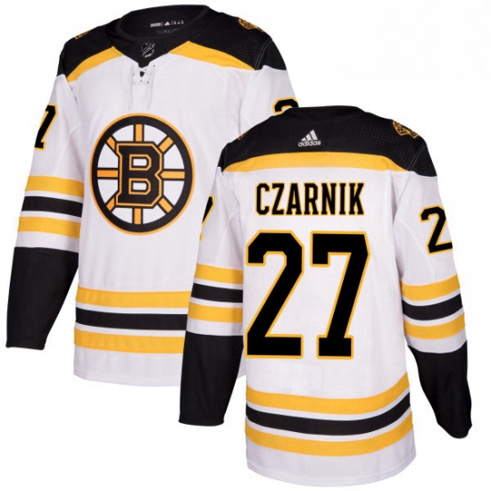 Mens Adidas Boston Bruins 27 Austin Czarnik Authentic White Away NHL Jersey