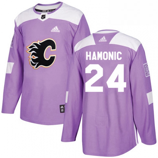 Mens Adidas Calgary Flames 24 Travis Hamonic Authentic Purple Fi