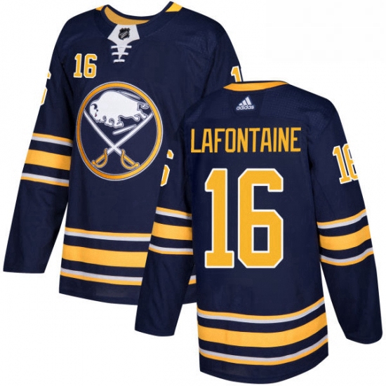 Mens Adidas Buffalo Sabres 16 Pat Lafontaine Authentic Navy Blue Home NHL Jersey