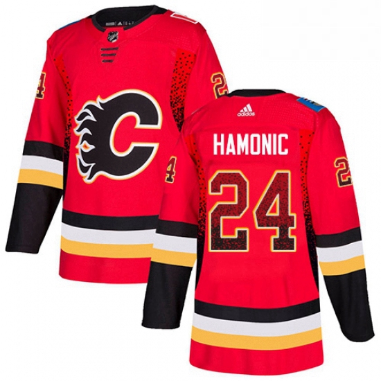 Mens Adidas Calgary Flames 24 Travis Hamonic Authentic Red Drift Fashion NHL Jersey