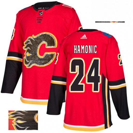 Mens Adidas Calgary Flames 24 Travis Hamonic Authentic Red Fashi