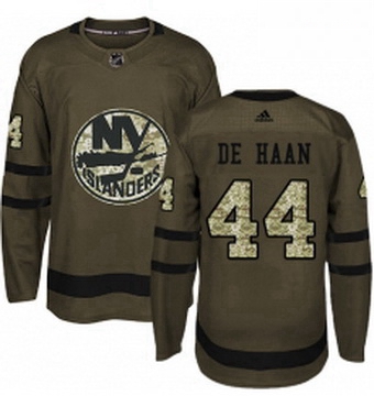 Mens Adidas New York Islanders 44 Calvin de Haan Premier Green Salute to Service NHL Jersey