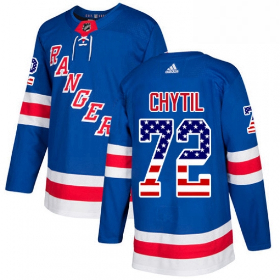 Mens Adidas New York Rangers 72 Filip Chytil Authentic Royal Blue USA Flag Fashion NHL Jersey