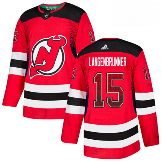 Mens Adidas New Jersey Devils 15 Jamie Langenbrunner Authentic Red Drift Fashion NHL Jersey