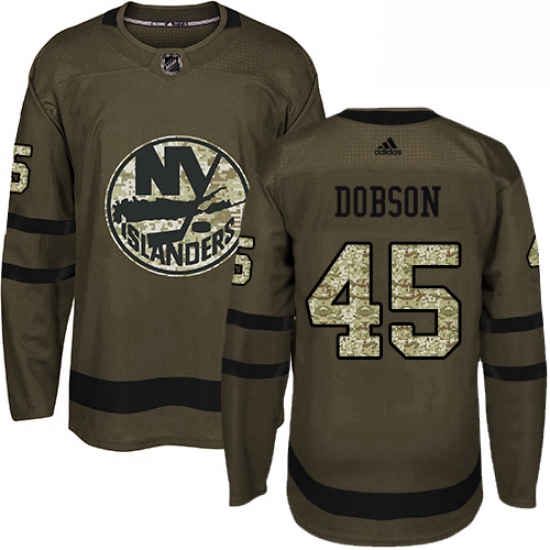 Mens Adidas New York Islanders 45 Noah Dobson Authentic Green Salute to Service NHL Jersey