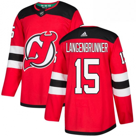 Mens Adidas New Jersey Devils 15 Jamie Langenbrunner Authentic Red Home NHL Jersey