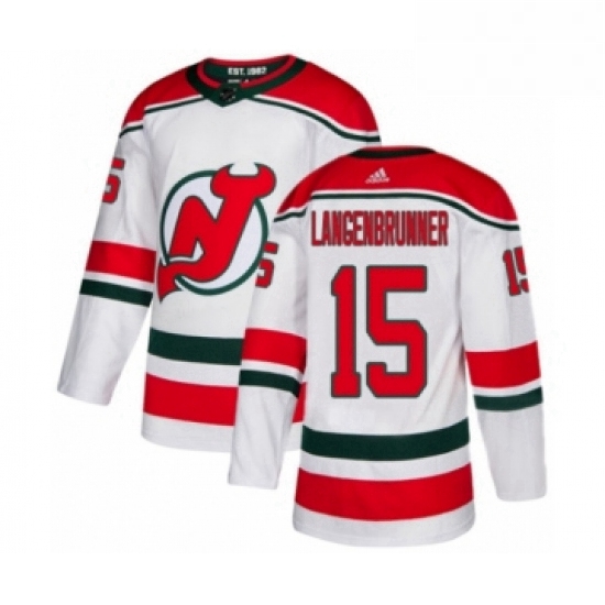 Mens Adidas New Jersey Devils 15 Jamie Langenbrunner Authentic White Alternate NHL Jersey