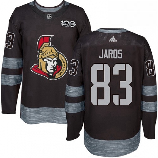 Mens Adidas Ottawa Senators 83 Christian Jaros Authentic Black 1917 2017 100th Anniversary NHL Jerse