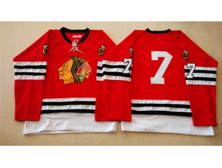 Chicago Blackhawks #7 Chris Chelios Red Mitchell And Ness 1960-61 Stitched NHL Jersey