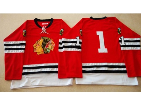 Chicago Blackhawks #1 Glenn Hall Red Mitchell And Ness 1960-61 S