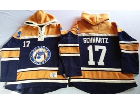 St. Louis Blues 17 Jaden Schwartz Navy Blue Gold Sawyer Hooded Sweatshirt Stitched Jersey