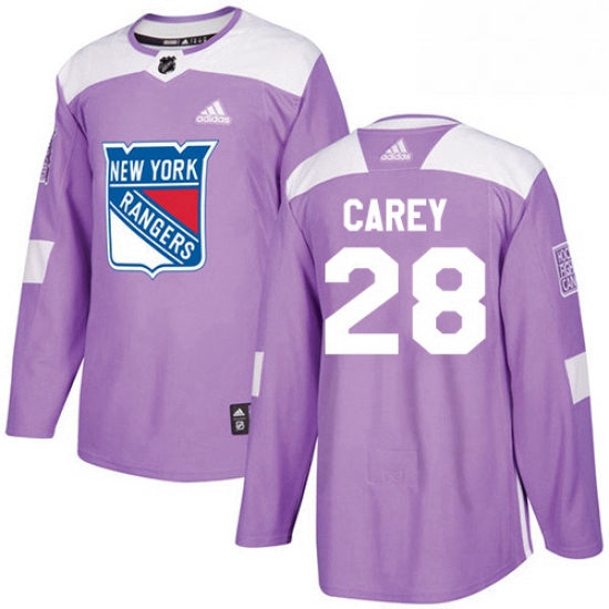 Mens Adidas New York Rangers 28 Paul Carey Authentic Purple Fights Cancer Practice NHL Jersey