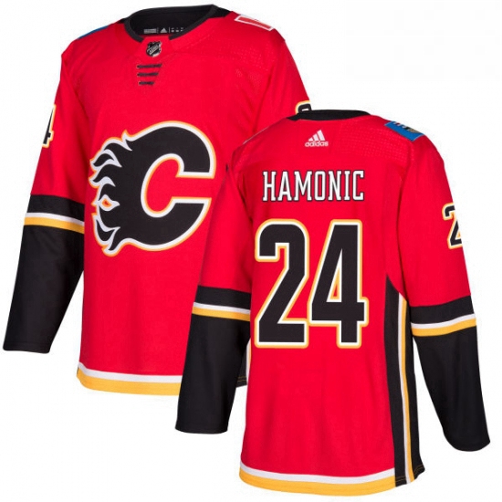 Mens Adidas Calgary Flames 24 Travis Hamonic Authentic Red Home NHL Jersey