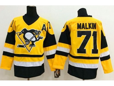 Pittsburgh Penguins #71 Evgeni Malkin Yellow Throwback Stitched NHL Jersey