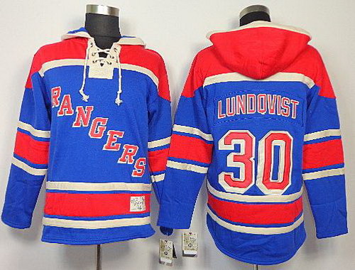 New York Rangers 30 Henrik Lundqvist Blue Blue Lace-Up NHL Jersey Hoodies