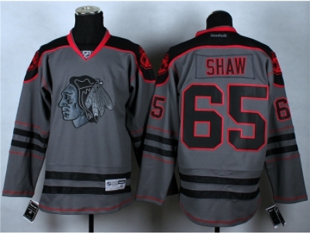 NHL Chicago Blackhawks #65 Shaw Cross Check Fashion Stitched NHL Grey jerseys