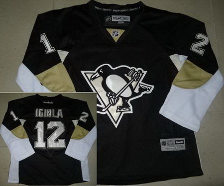 Kids Pittsburgh Penguins 12 Jarome Iginla Black NHL Jerseys