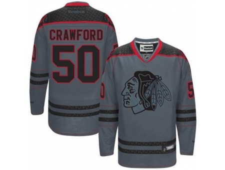 Chicago Blackhawks #50 Corey Crawford Charcoal Cross Check Fashion Stitched NHL Jersey