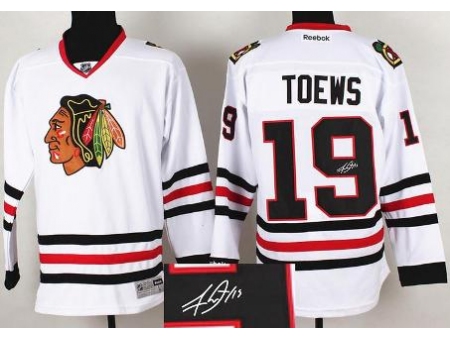 Chicago Blackhawks 19 Jonathan Toews White Signed Jerseys