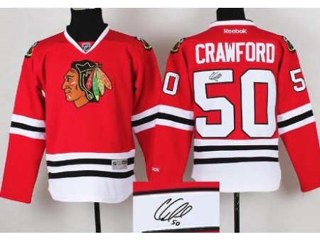 Chicago Blackhawks 50 Corey Crawford Red Signed Jerseys