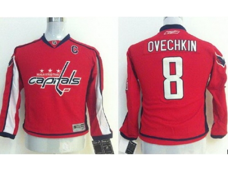 Kids Washington Capitals 8 Alex Ovechkin Red NHL Jerseys