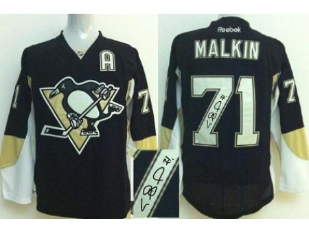 Pittsburgh Penguins 71 Evgeni Malkin Black Signed Jerseys