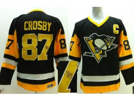 Pittsburgh Penguins 87 Sidney Crosby Black Yellow CCM Signed Jerseys