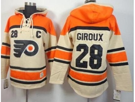 Philadelphia Flyers #28 Claude Giroux Cream Stitched NHL Sawyer Hooded Sweatshirt