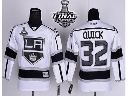 Kids Los Angeles Kings #32 Jonathan Quick White Road 2014 Stanley Cup Finals Stitched NHL Jerseys