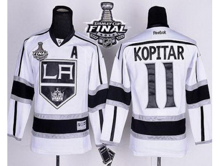 Kids Los Angeles Kings #11 Anze Kopitar White Road 2014 Stanley Cup Finals Stitched NHL Jerseys