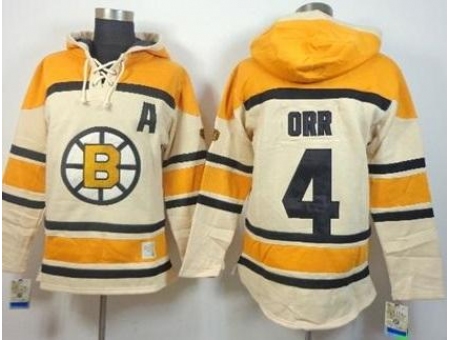 Boston Bruins #4 Bobby Orr Cream Stitched NHL Sawyer Hooded Sweatshirt Jersey