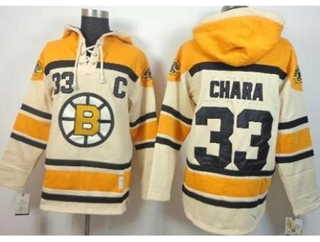 Boston Bruins #33 Zdeno Chara Cream Stitched NHL Sawyer Hooded Sweatshirt Jersey