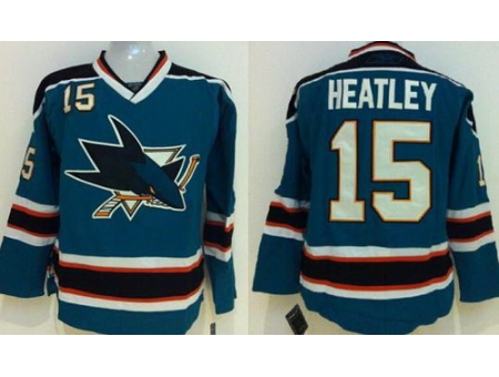 Kids San Jose Sharks 15 Dany Heatley Blue NHL Jerseys