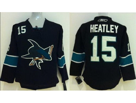 Kids San Jose Sharks 15 Dany Heatley Black NHL Jerseys