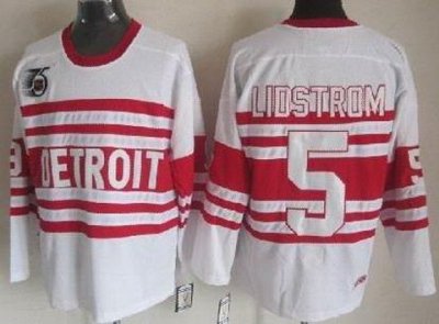 Detroit Red Wings 5# lidstromAuthentic White 75TH CCM NHL Jerseys